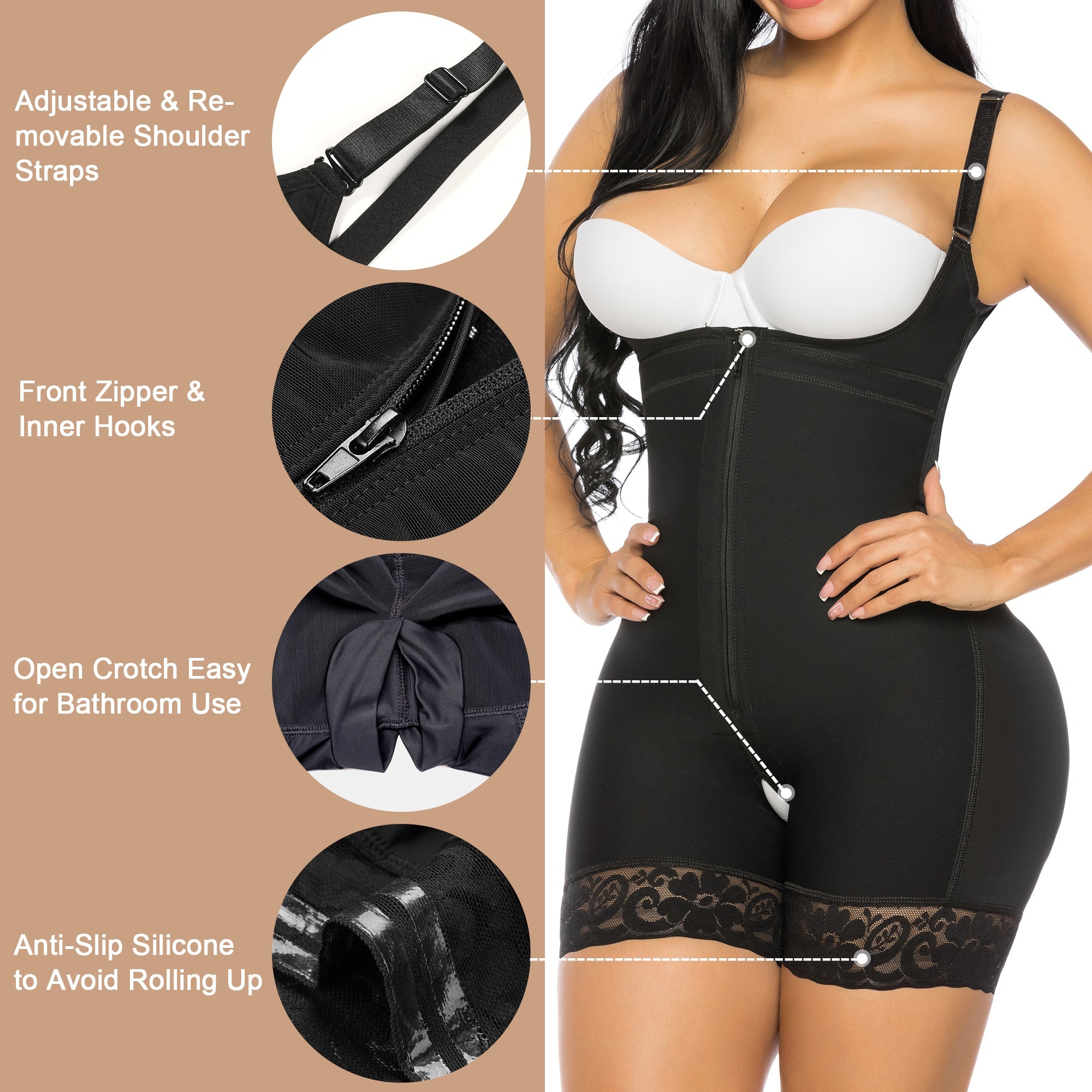 YIANNA Fajas Colombianas Shapewear for Women Postpartum Tummy Control Body Shaper Butt Lifter Bodysuit