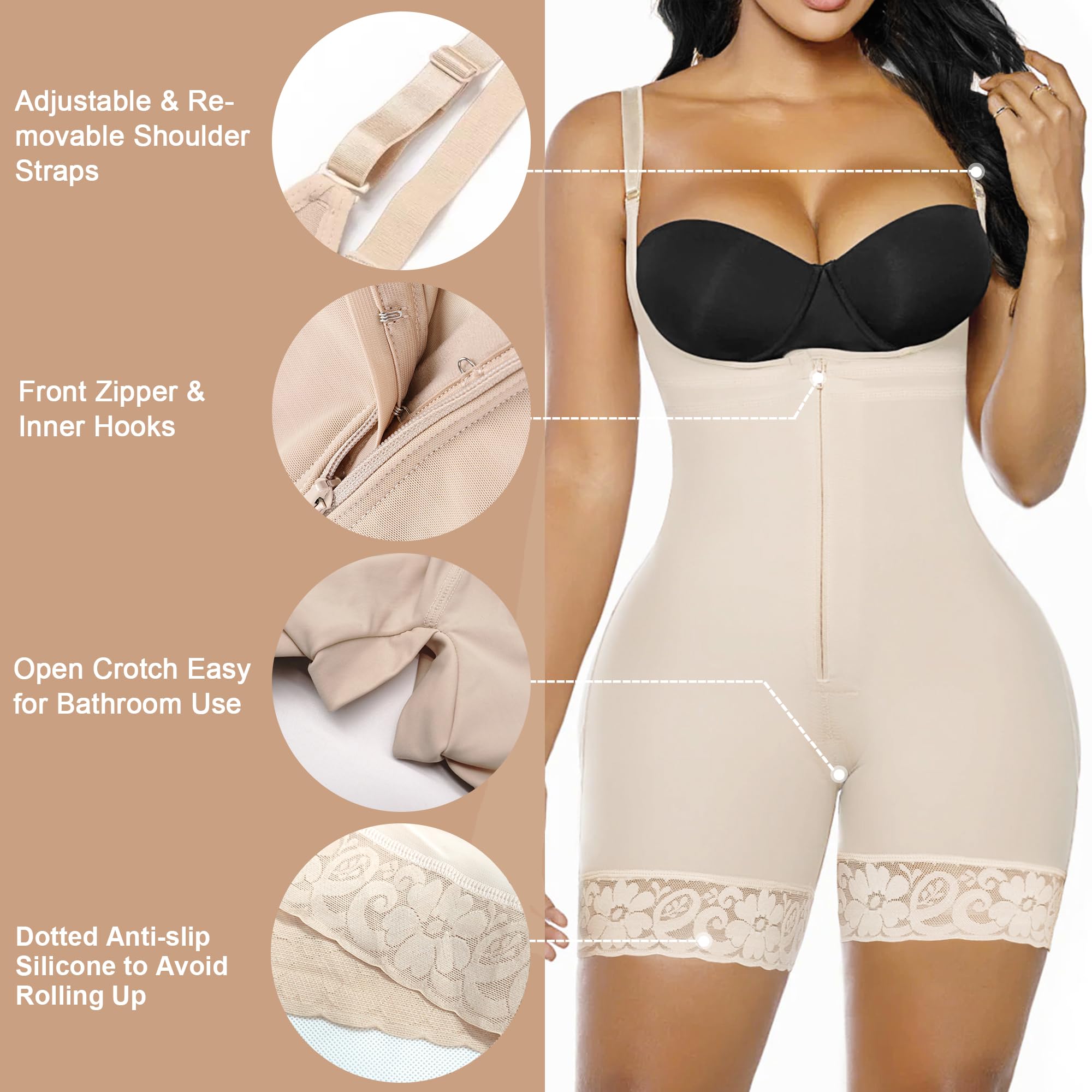 YIANNA Fajas Colombianas Shapewear for Women Postpartum Tummy Control Body Shaper Butt Lifter Bodysuit